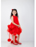 Red Pom Pom Tulle High Low Flower Girl Dress Red Pom Pom Tulle High Low Flower Girl Dress